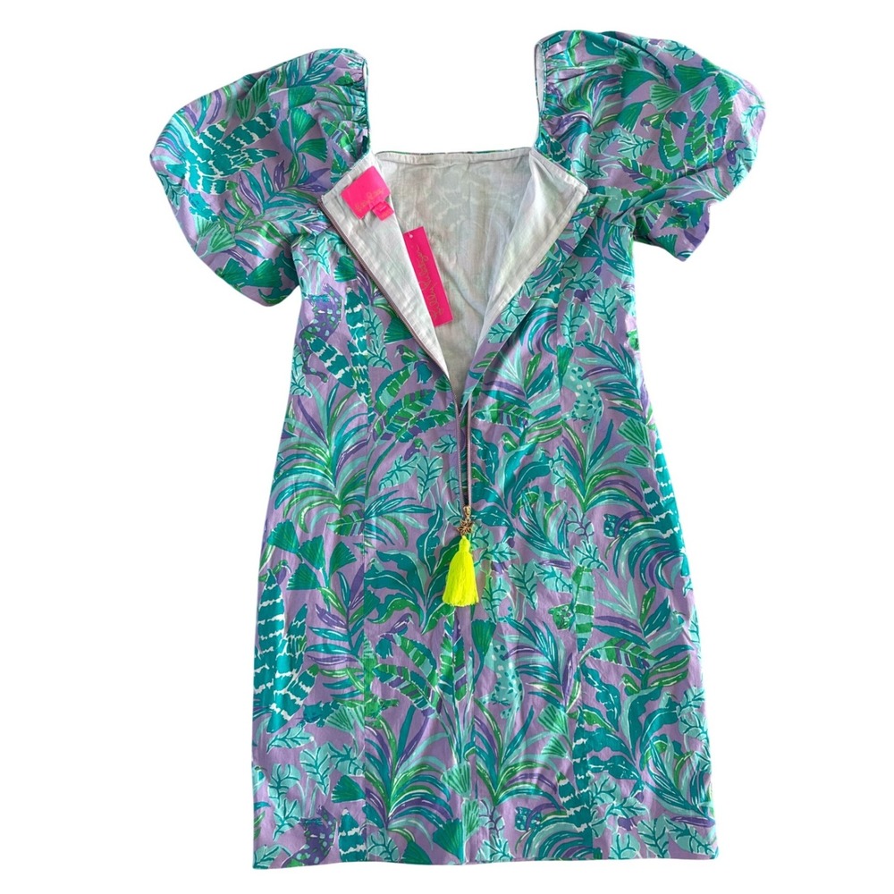 Lilly Pulitzer Lettie Mini Dress Puff Sleeve On the Chase Purple Iris 8 NWT $198 - Picture 14 of 15